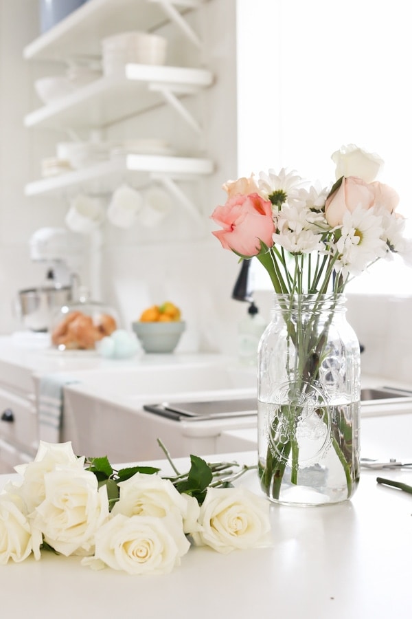 fresh spring flowers on top of kitchen counter