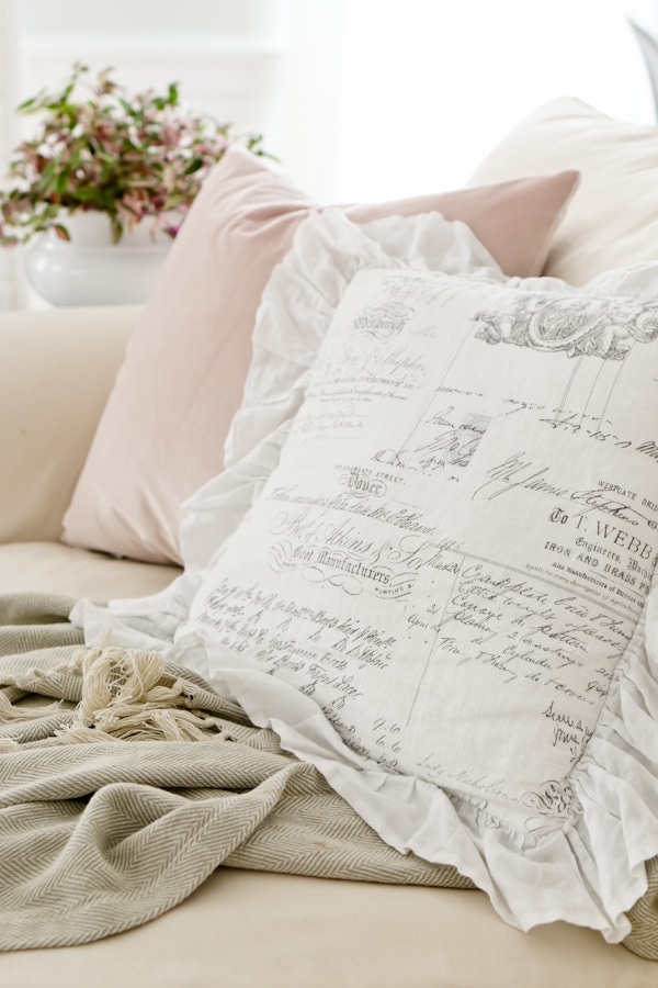 pink and white spring inspired throw pillows