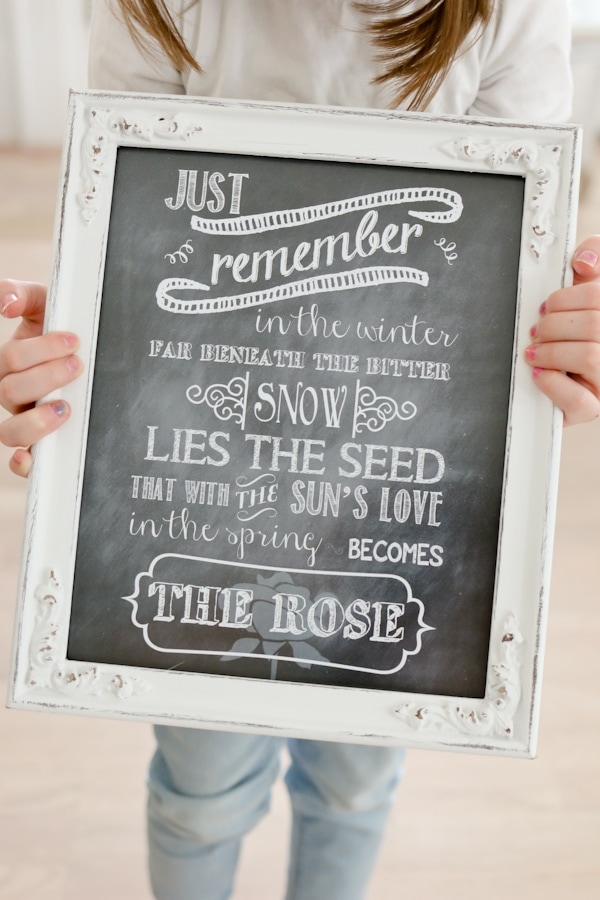 holding rose song lyrics on white photo frame