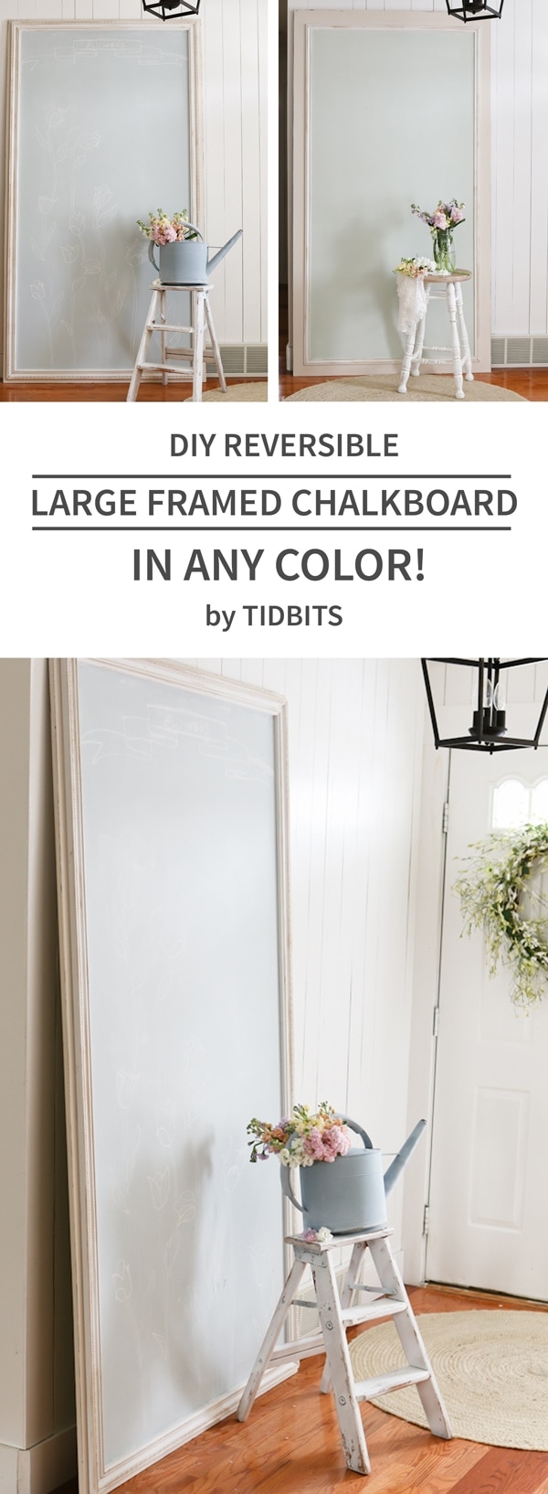 DIY reversible large framed chalkboard + learn how to make chalkboard paint in any color!