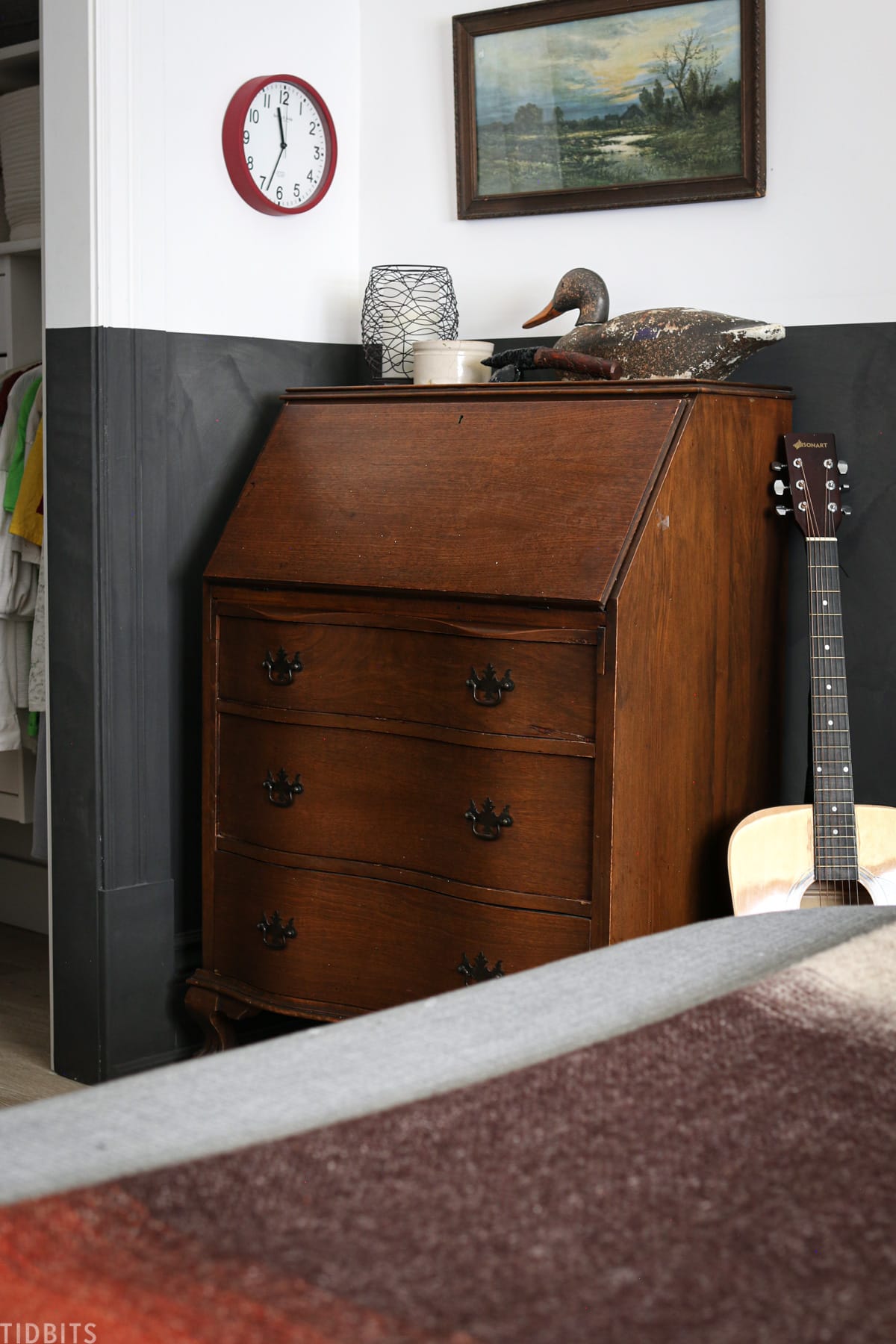 vintage dresser in teen bedroom