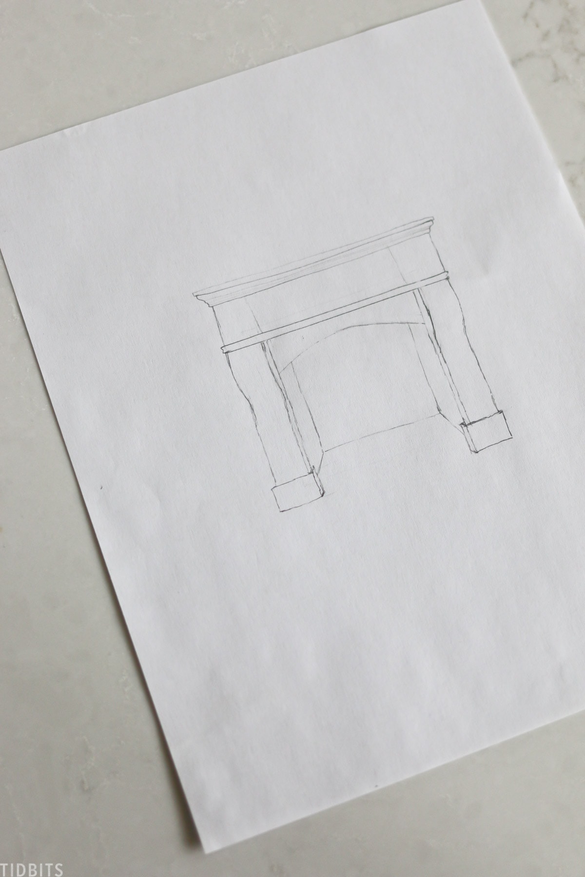 sketch of fireplace surround and mantel