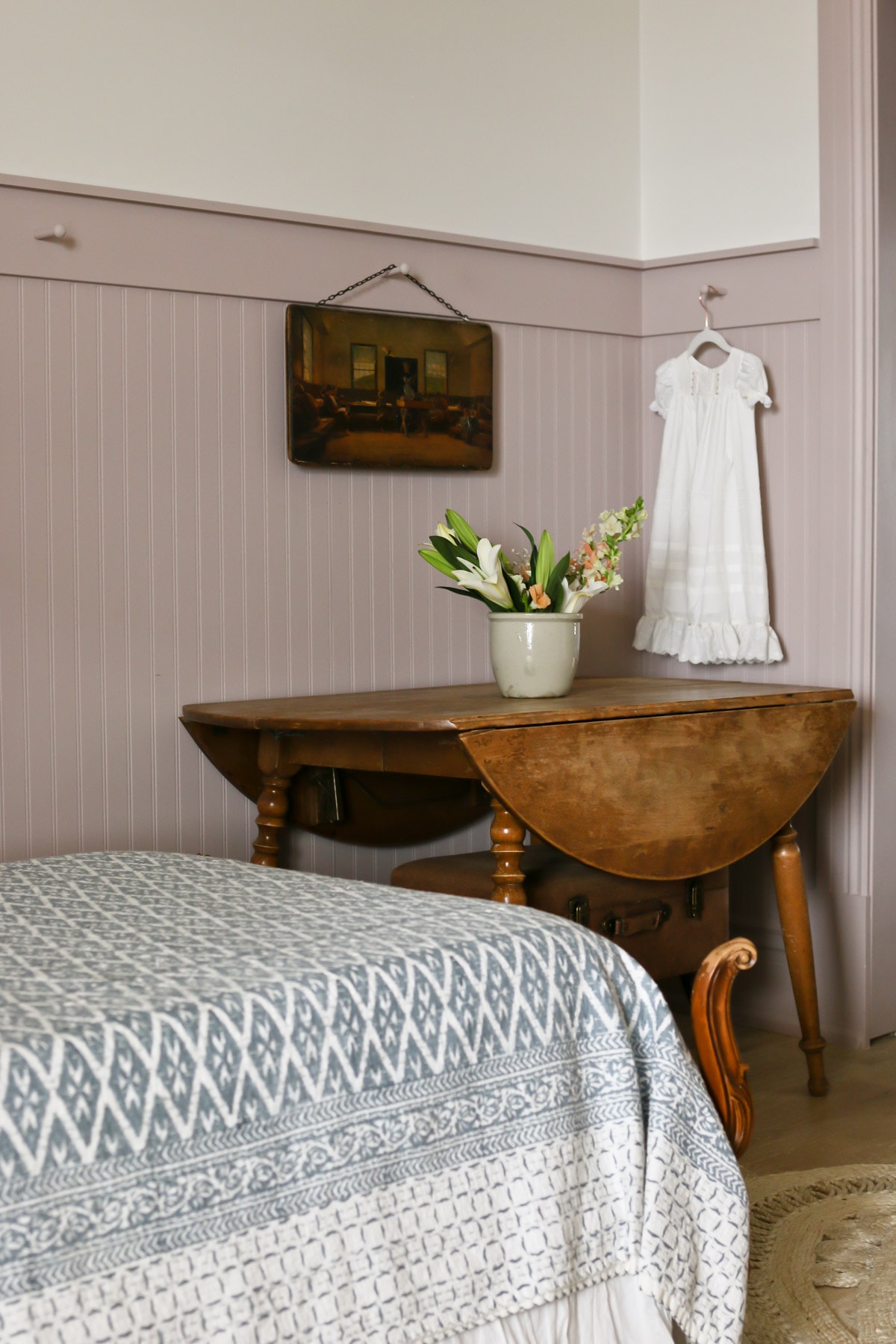 drop leaf table in girls vintage cottagecore bedroom