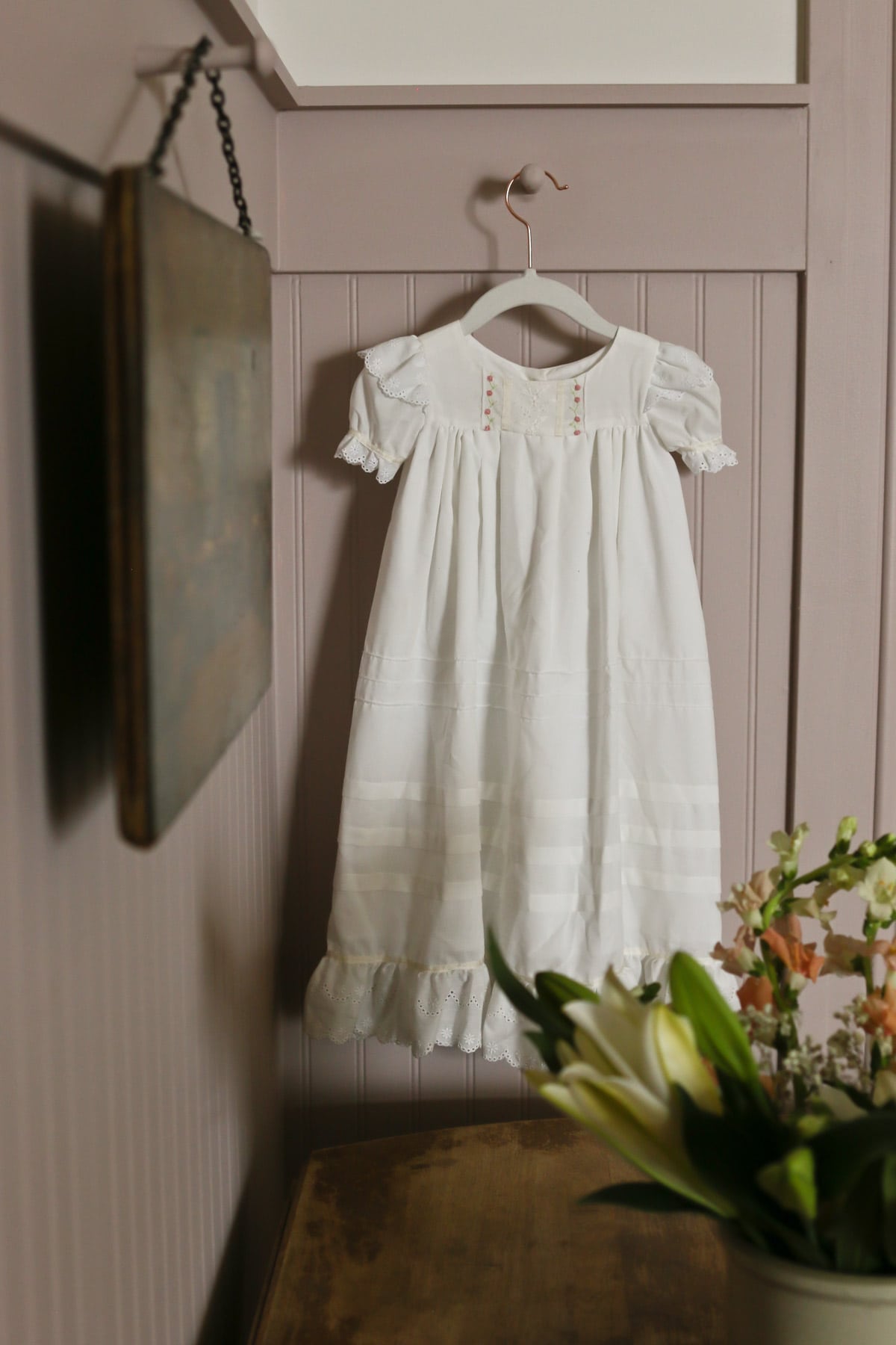 Baby blessing dress on display