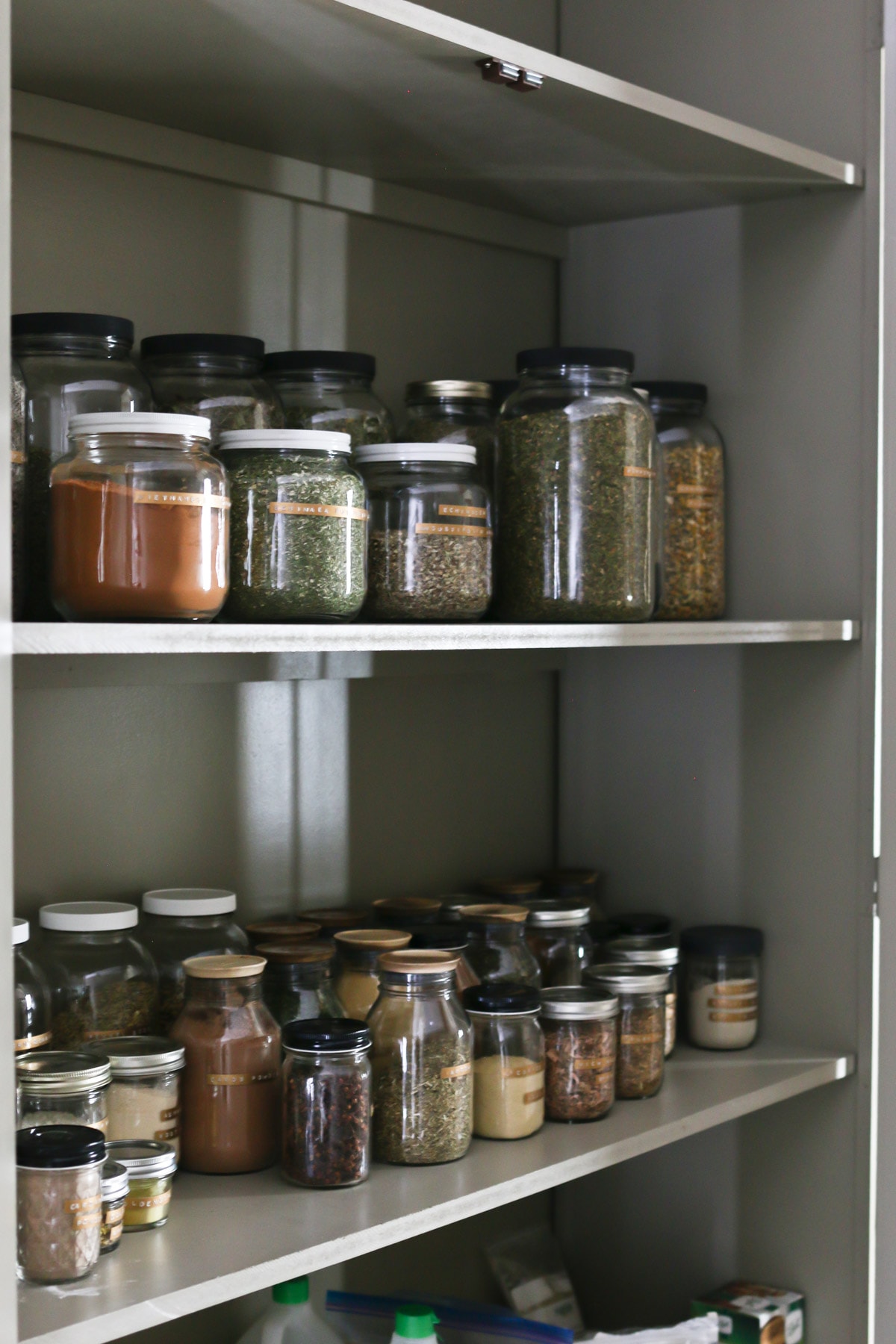 herbs stored in mudroom cabinets