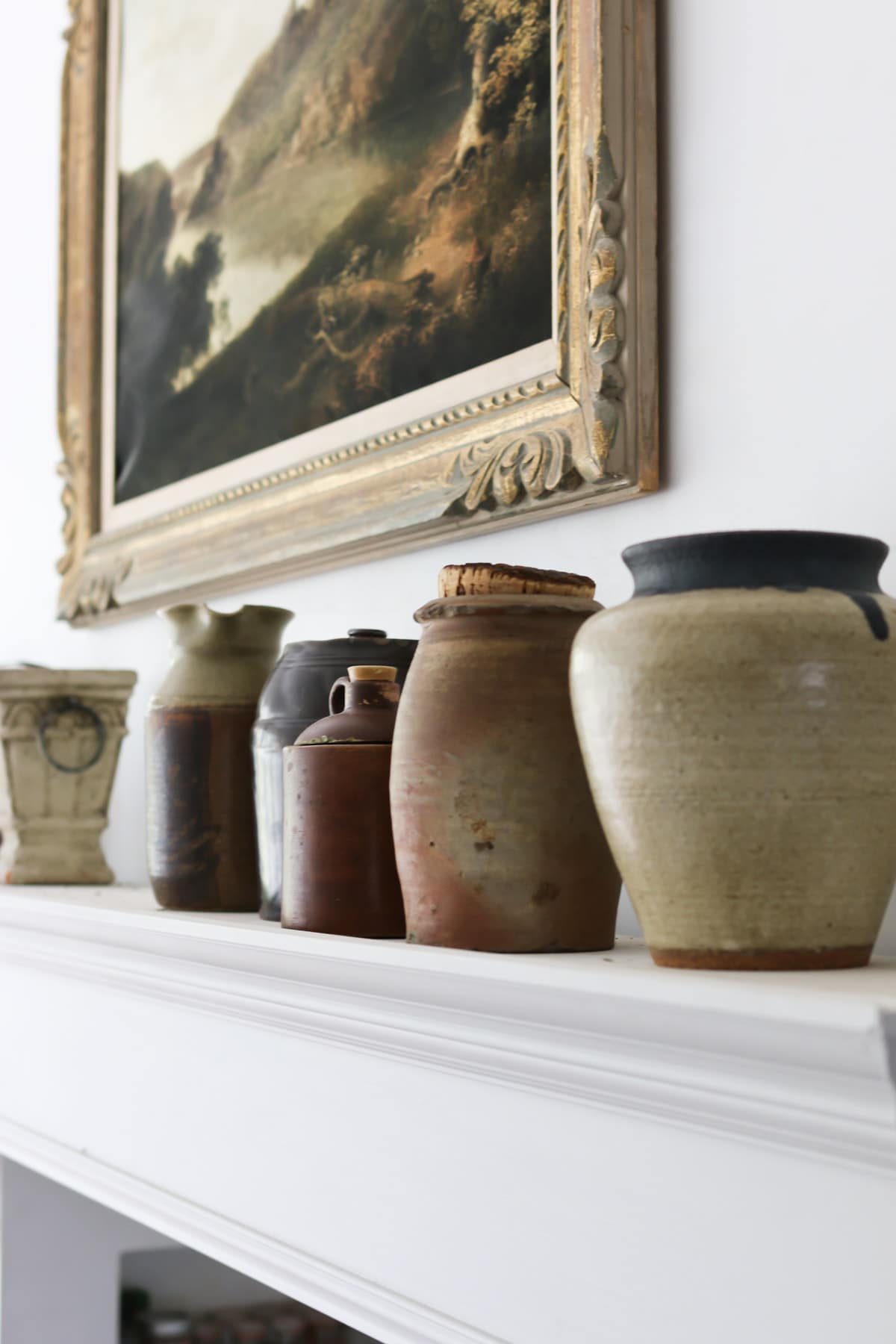 collection of antique crocks and pottery