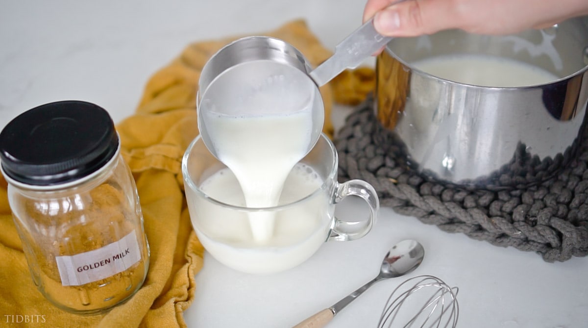 first step in making golden milk - warm your milk.