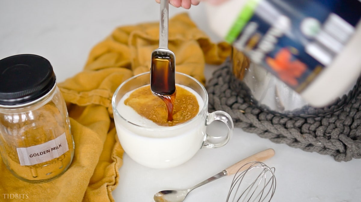 third step in making golden milk - add your sweetener.