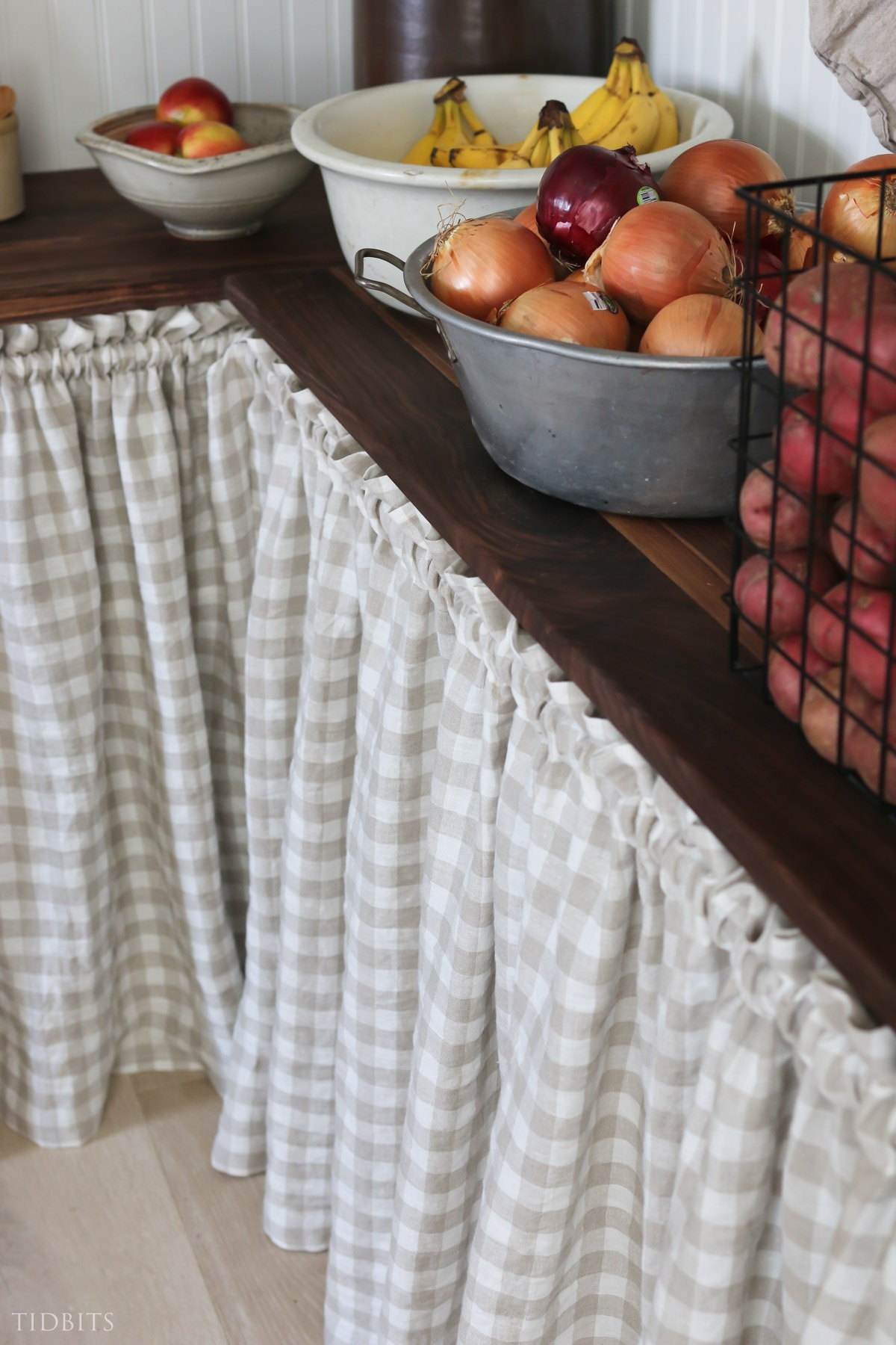 cabinet curtains with a ruffled top