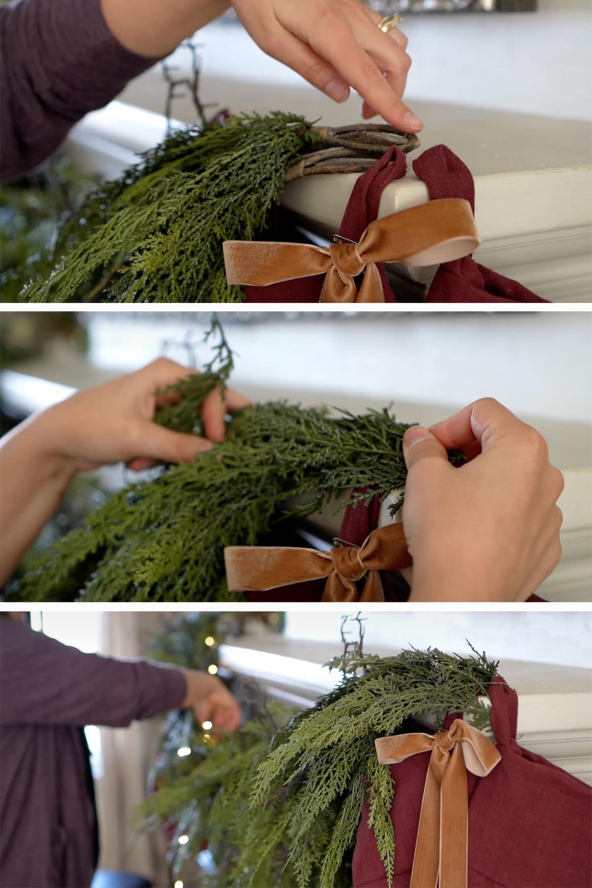 Cover garland ends with extra branches