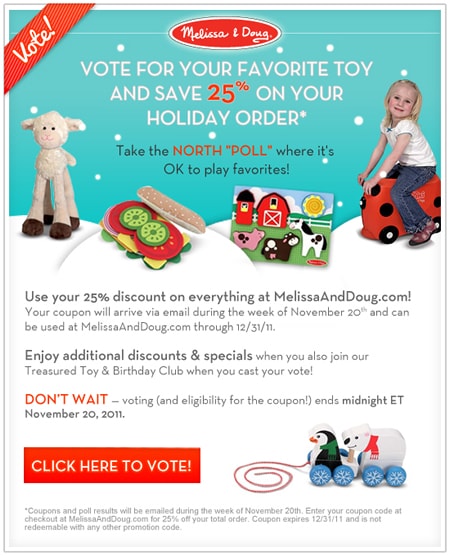 Get a Melissa & Doug 25% Off Coupon When You Take the North “Poll”
