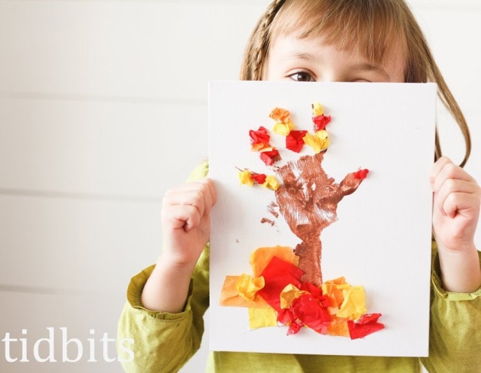 Tissue Paper Tree Art | Hand print art for kids.