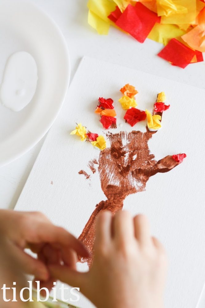 Tissue Paper Tree Art | Hand print art for kids.