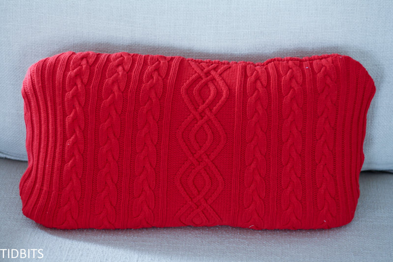 Sweater pillow made without the secret trick for perfect sweater pillows