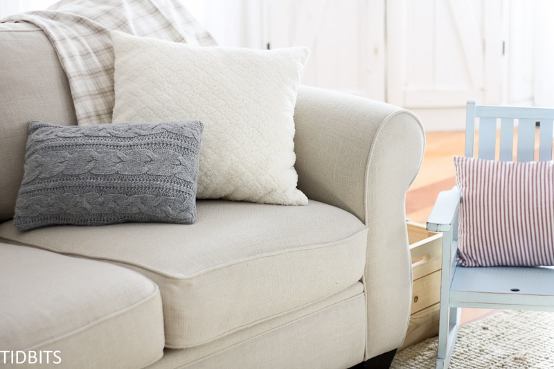 Cozy-up Your Home with Re-purposed sweater Pillows + the secret for avoiding wavy seams when sewing with knit sweaters.