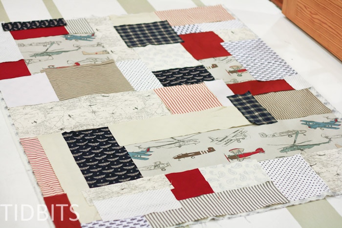 Lazy quilter's design of cut fabric pieces