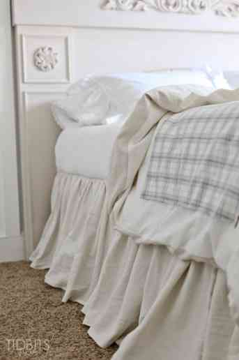 Gathered Bed Skirt made from a drop cloth or any fabric of choice. Time saving gathering technique included in tutorial. - by TIDBITS