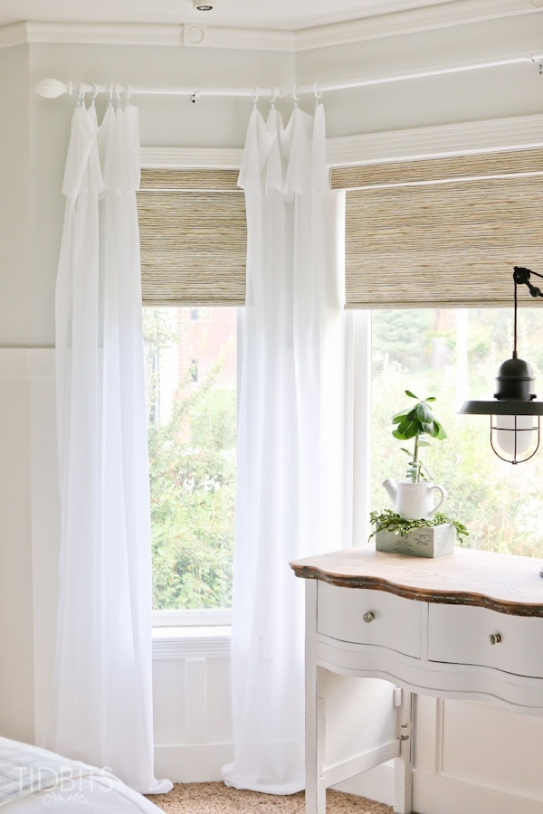 Affordable textured jute-like roller shades - as seen in TIDBITS master bedroom reveal.