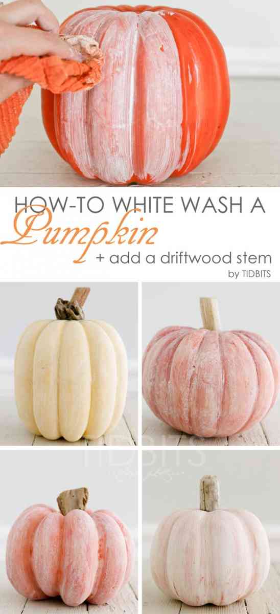 Howto White Wash a Pumpkin + Add a Driftwood Stem Tidbits