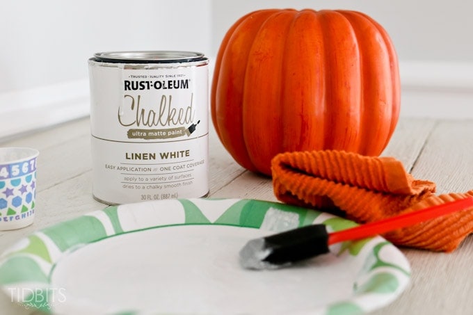 How to white wash a pumpkin and add a driftwood stem - for lovely coastal or shabby chic Fall decor.
