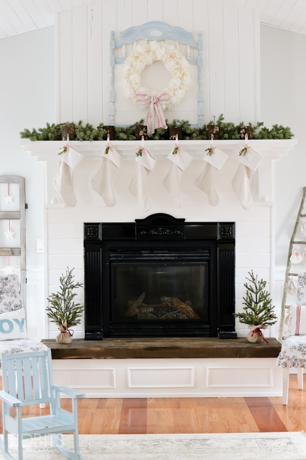 Cottage Christmas Mantel + Fireplace Before and After