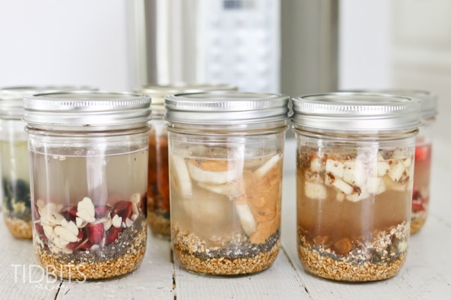 Mason Jar Steel Cut Oats - cooked right in the jar inside a pressure cooker. Prepare the night before and easily cook in the morning to enjoy chewy, delicious steel cut oats of all varieties for breakfast.