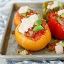 Pressure Cooker Mexican Stuffed Bell Peppers with Chipotle Lime Sauce