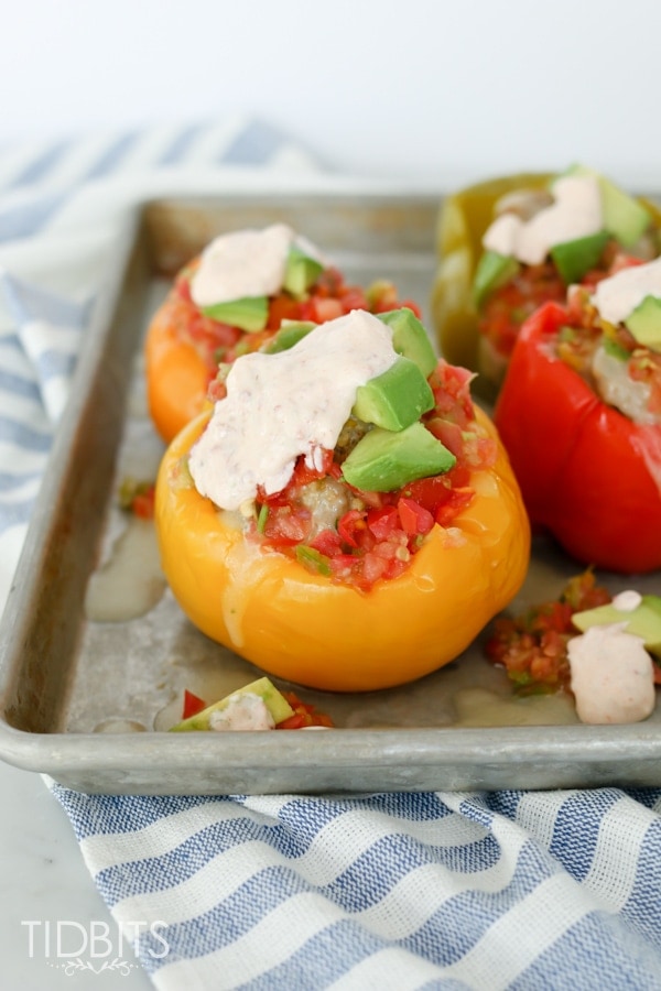 Mexican Stuffed Bell Peppers with Chipotle Lime Sauce | Pressure Cooker Recipe