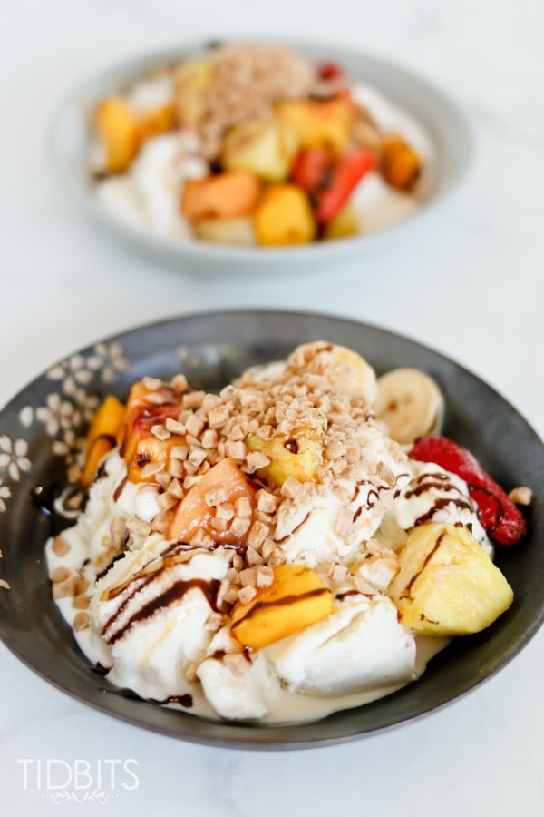 Grilled fruit skewers are a wonderful seasonal treat, and taste even better on top of ice cream!