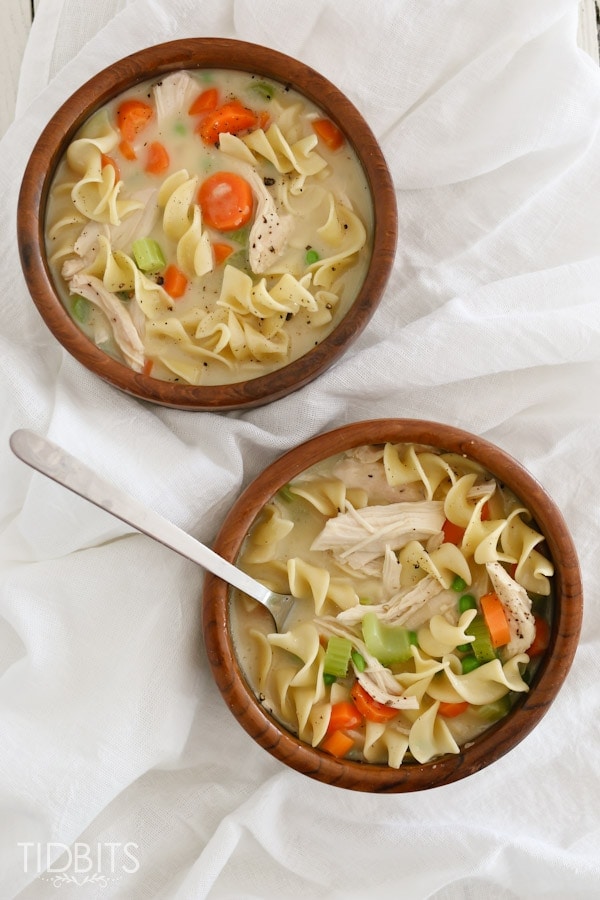 Creamy Chicken Noodle Soup made in the electric pressure cooker.