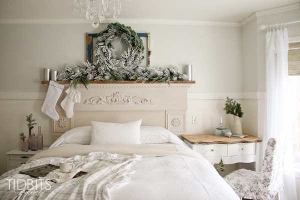 French Farmhouse Christmas Home Tour in the master bedroom.