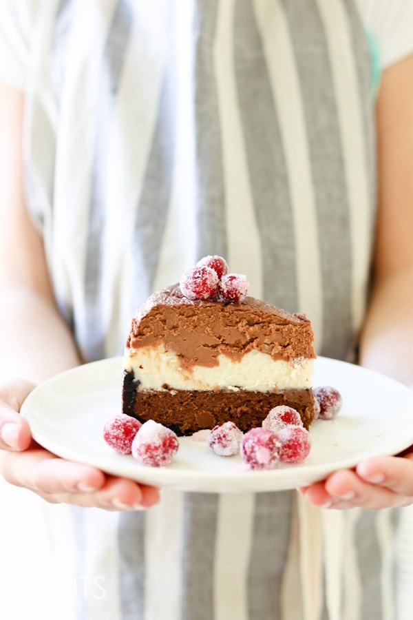 Pressure Cooker Triple Chocolate Layered Cheesecake. You'll think you've died and gone to heaven.