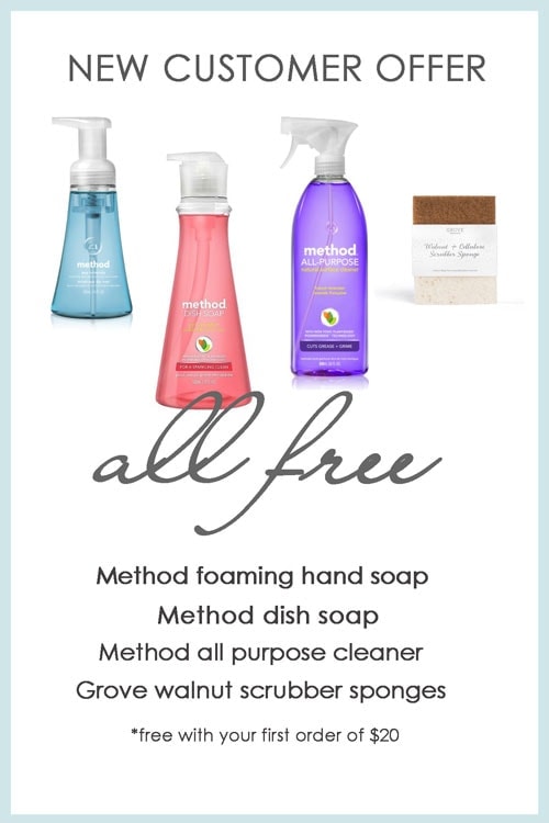 Try Grove Collaborative products for FREE! 3 Method cleaning products and walnut sponges included.