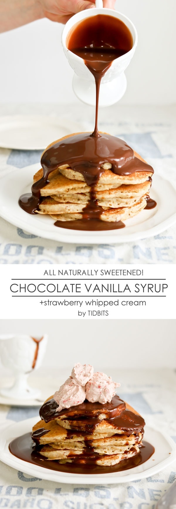 All naturally sweetened chocolate vanilla syrup + strawberry whipped cream. Guilt free goodness!