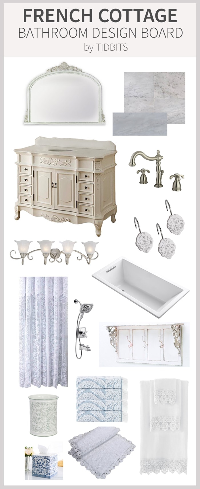 French Cottage Bathroom Design Board, by TIDBITS.