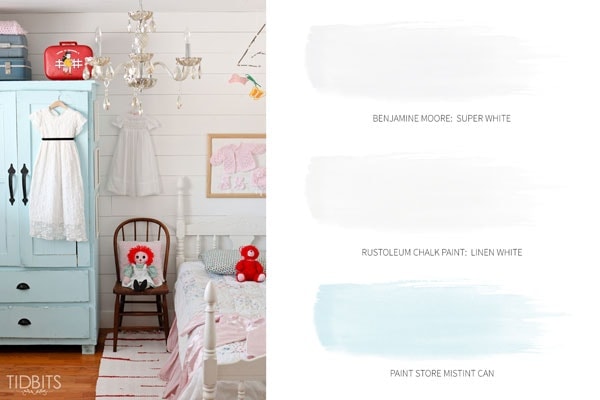 Light and Bright Cottage Paint Colors | TIDBITS whole house color scheme and paint names.