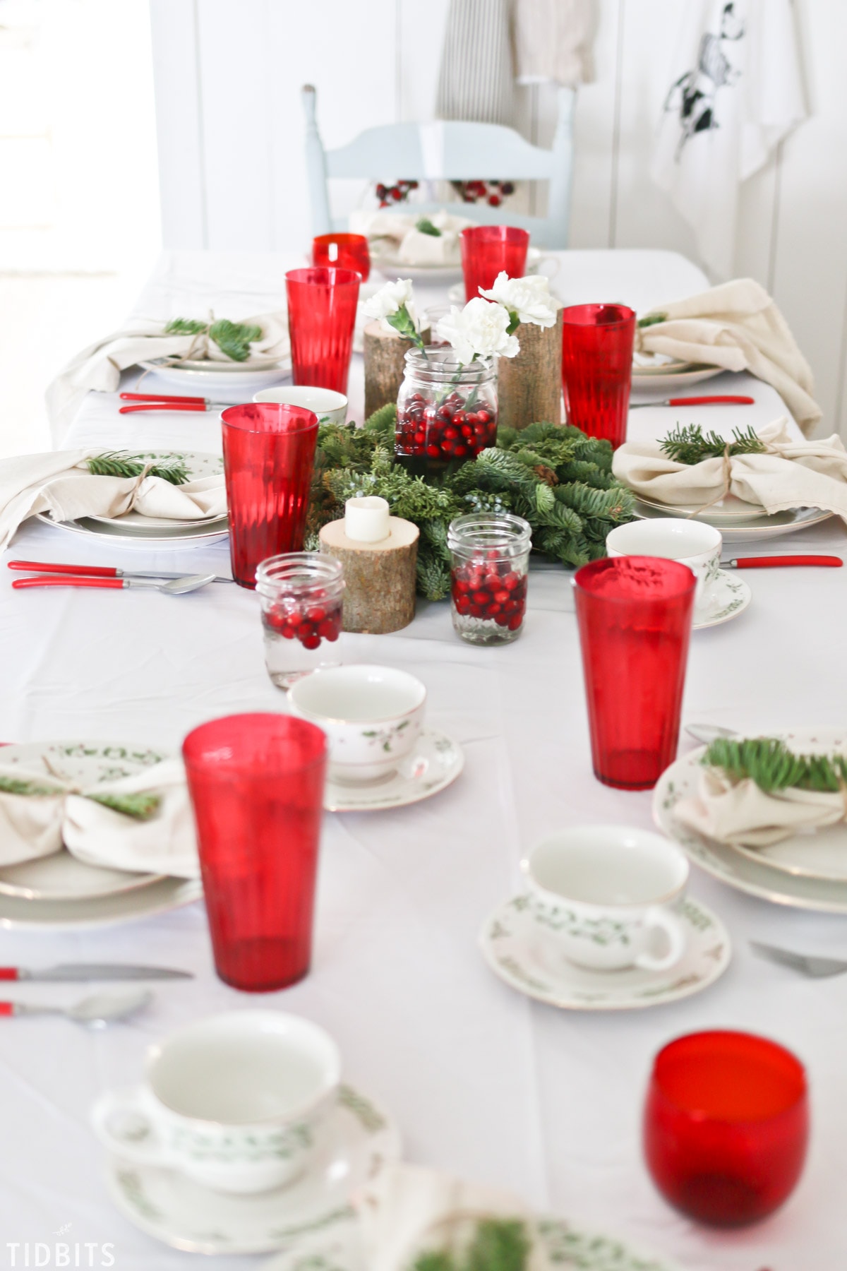 A Classic red and green Christmas tablescape.
