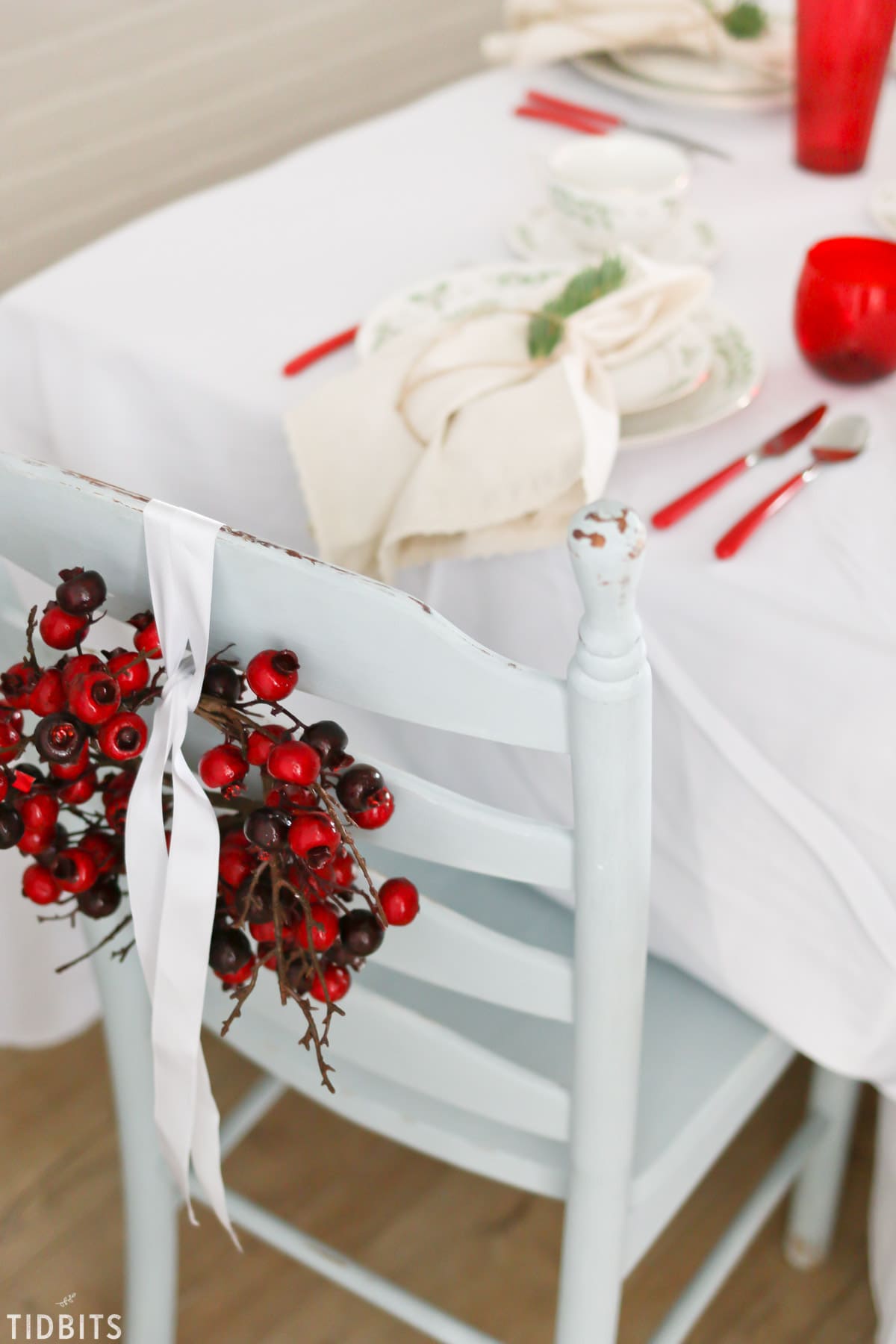 A Classic red and green Christmas tablescape.