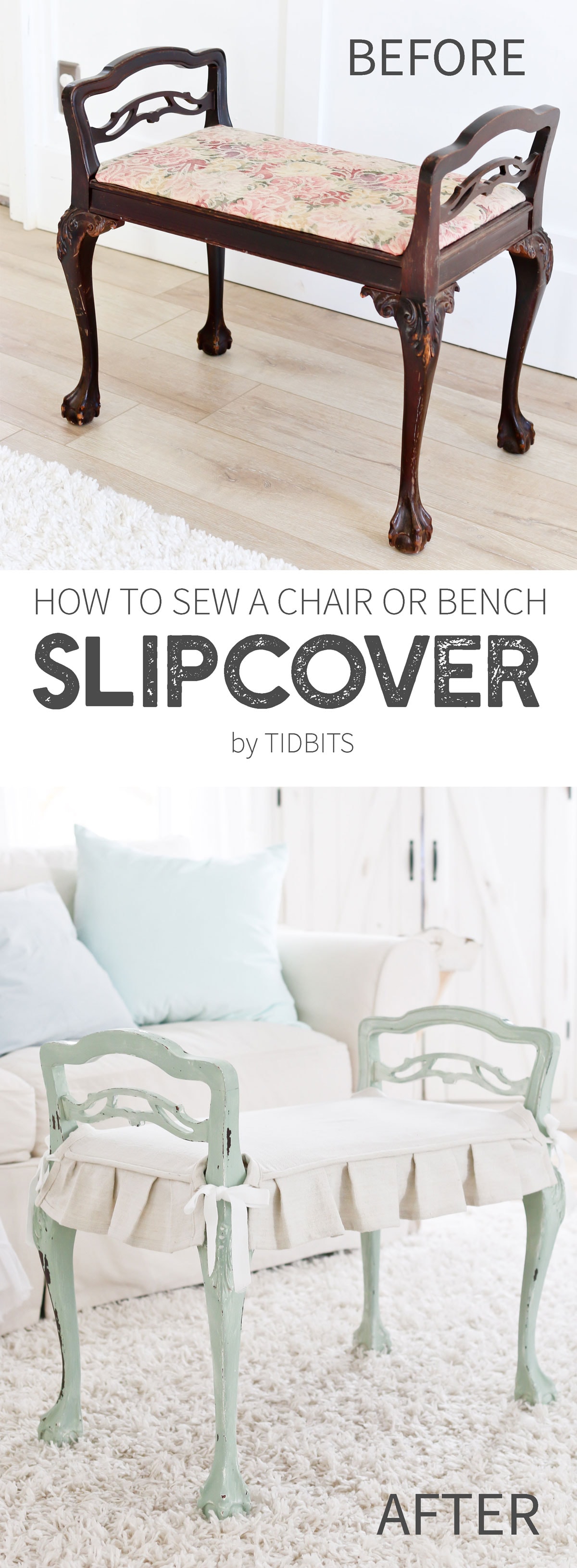 How to sew a chair cushion or bench slipcover. Way easier than you think!
