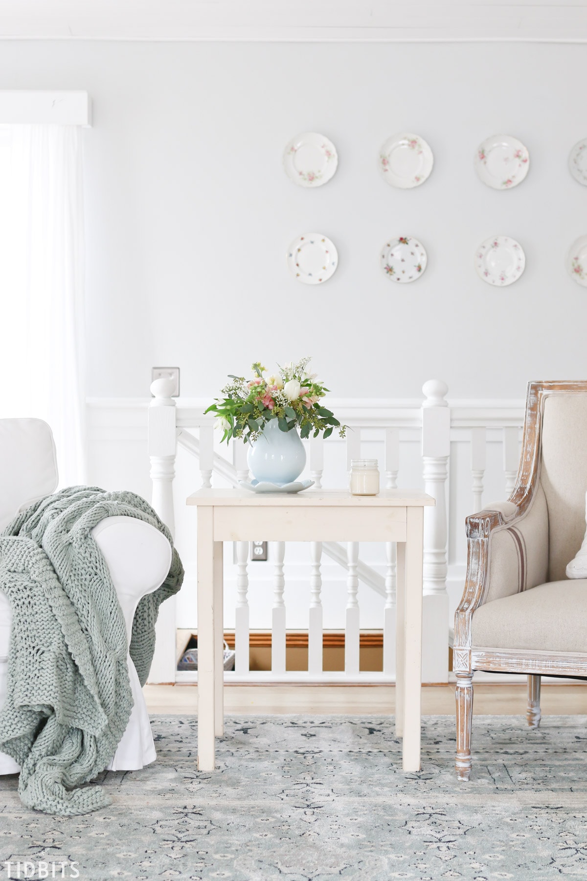 Spring Living Room Home Tour and our new vintage blue rug, by TIDBITS.