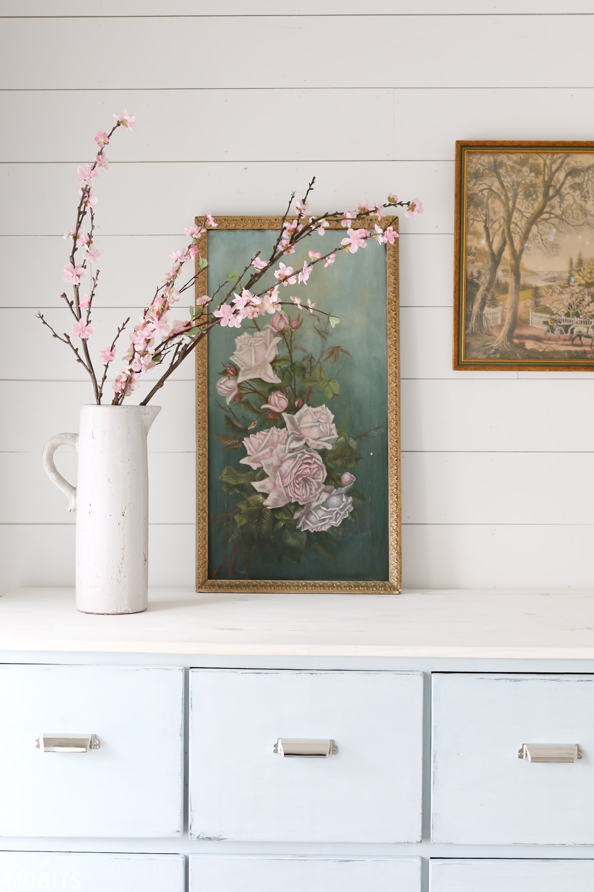 Cottage Farmhouse Home Office Spring Refresh tattered rose painting