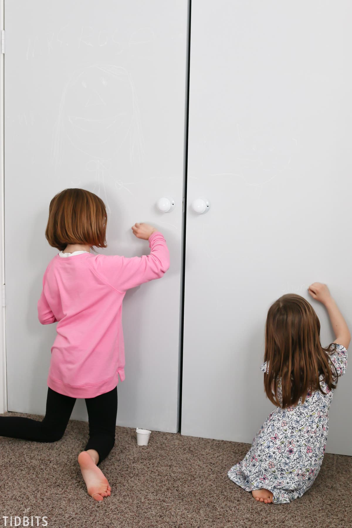 Kids closet organization with tintable chalkboard closet doors