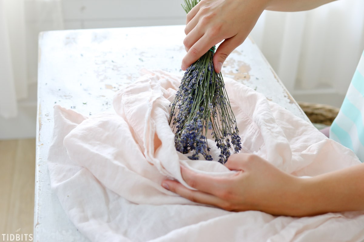 pillowcase method to remove dried lavender buds