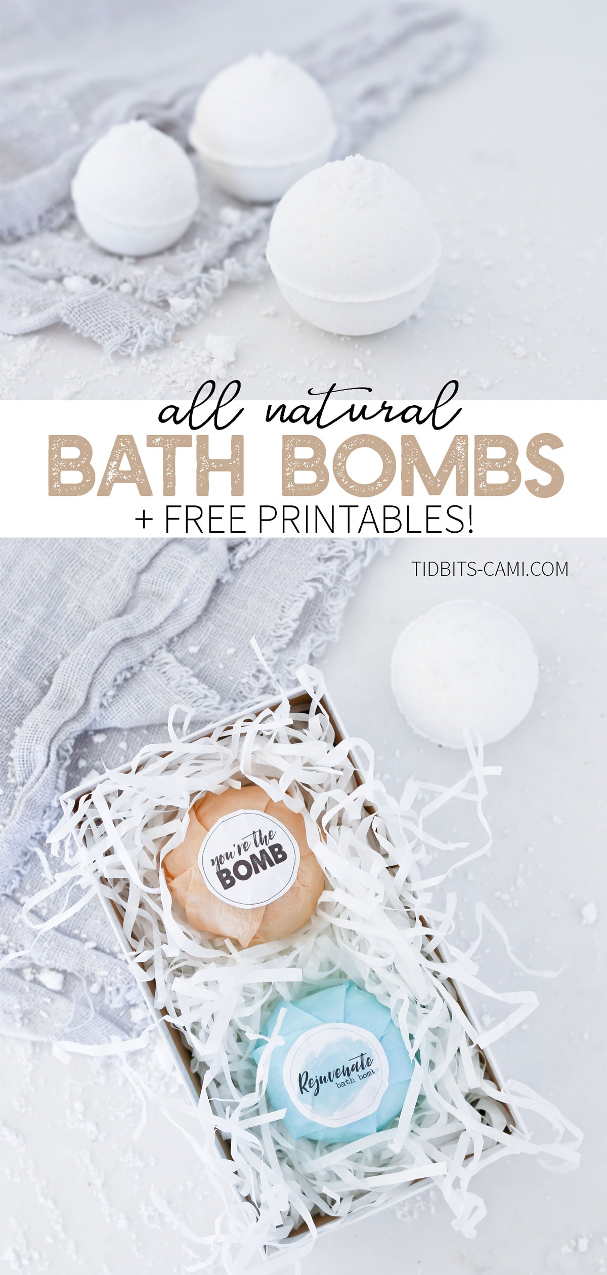 All Natural Bath Bomb Recipe + FREE Printable Labels | Tidbits