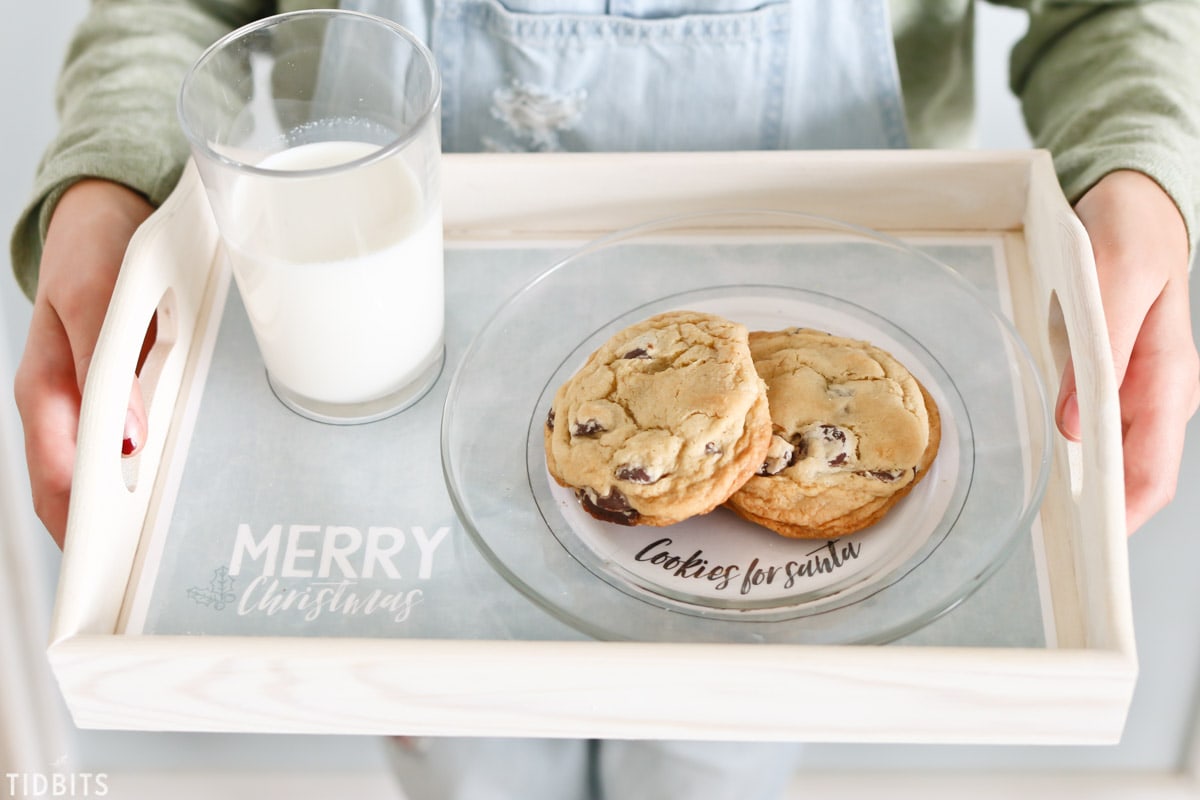 milk and cookies for santa tray