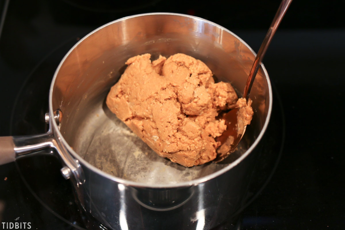 melting whole chunk of peanut butter in pan