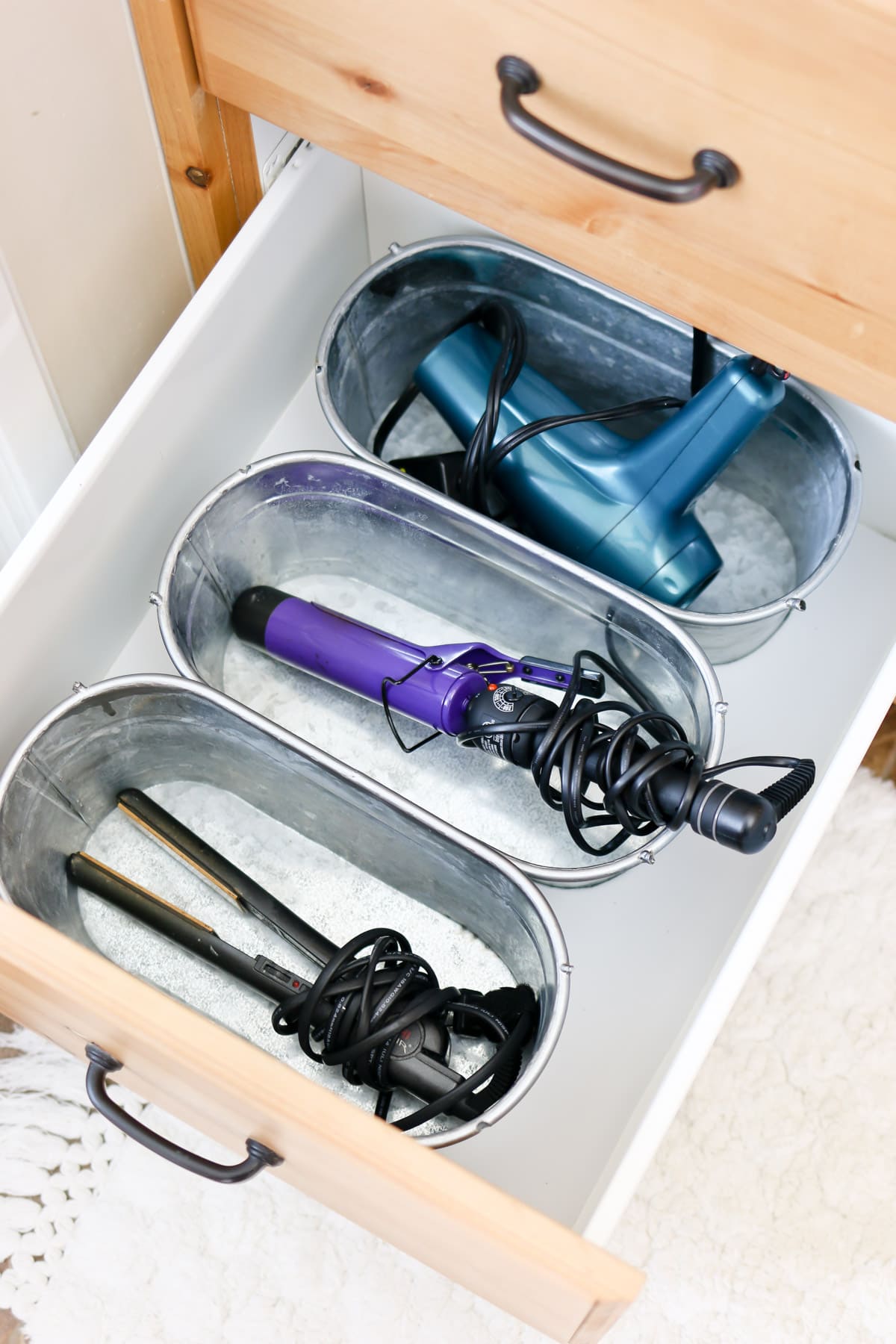 curling iron and blow dryer organization