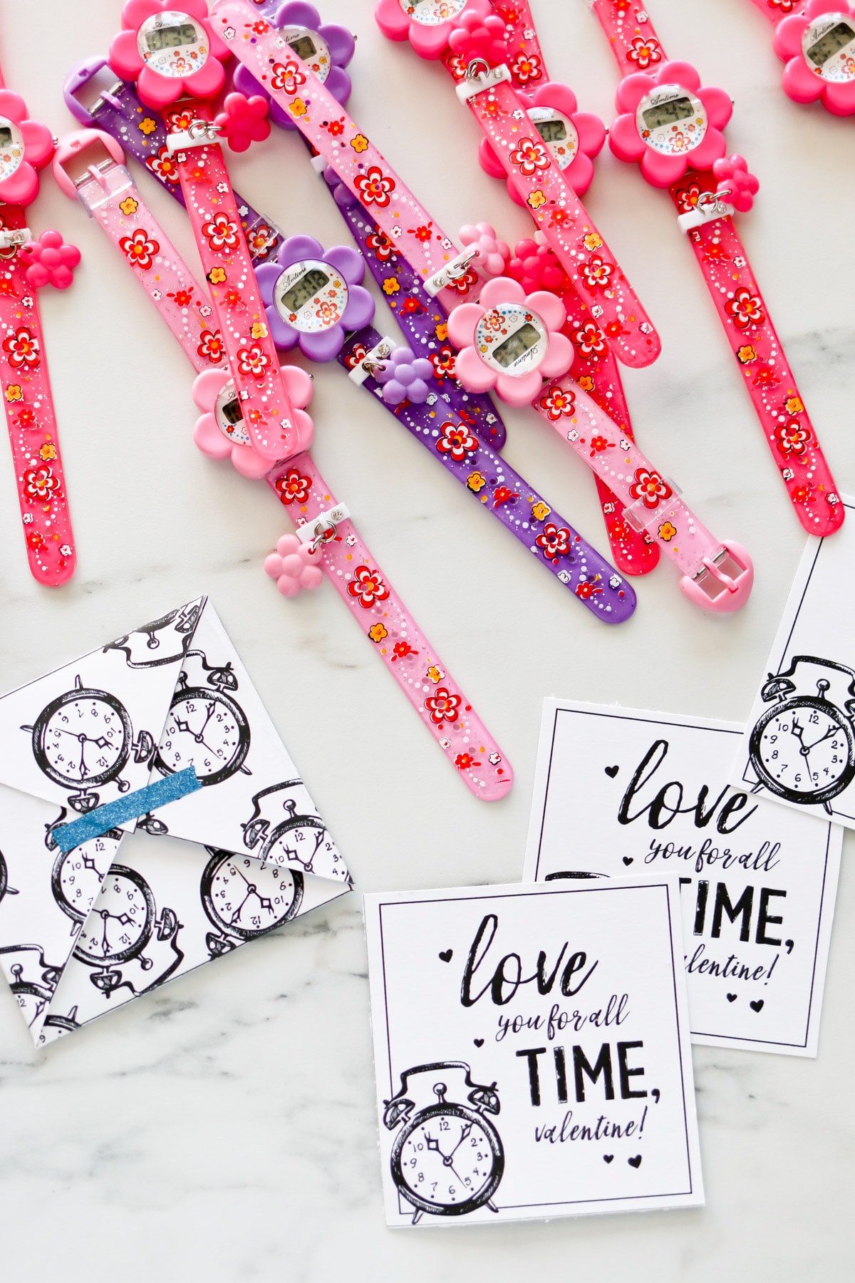 free printables for valentines class gift with cute watch for girls