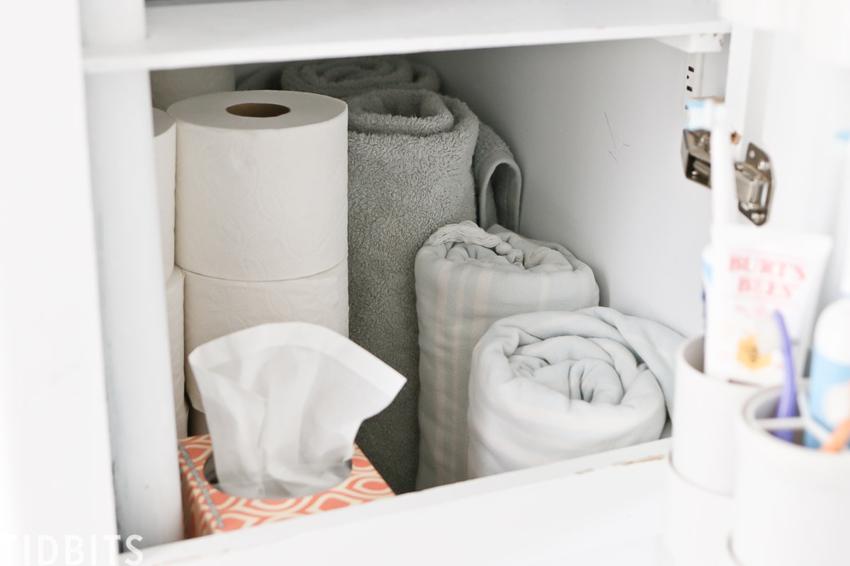 towel and toilet paper storage in RV