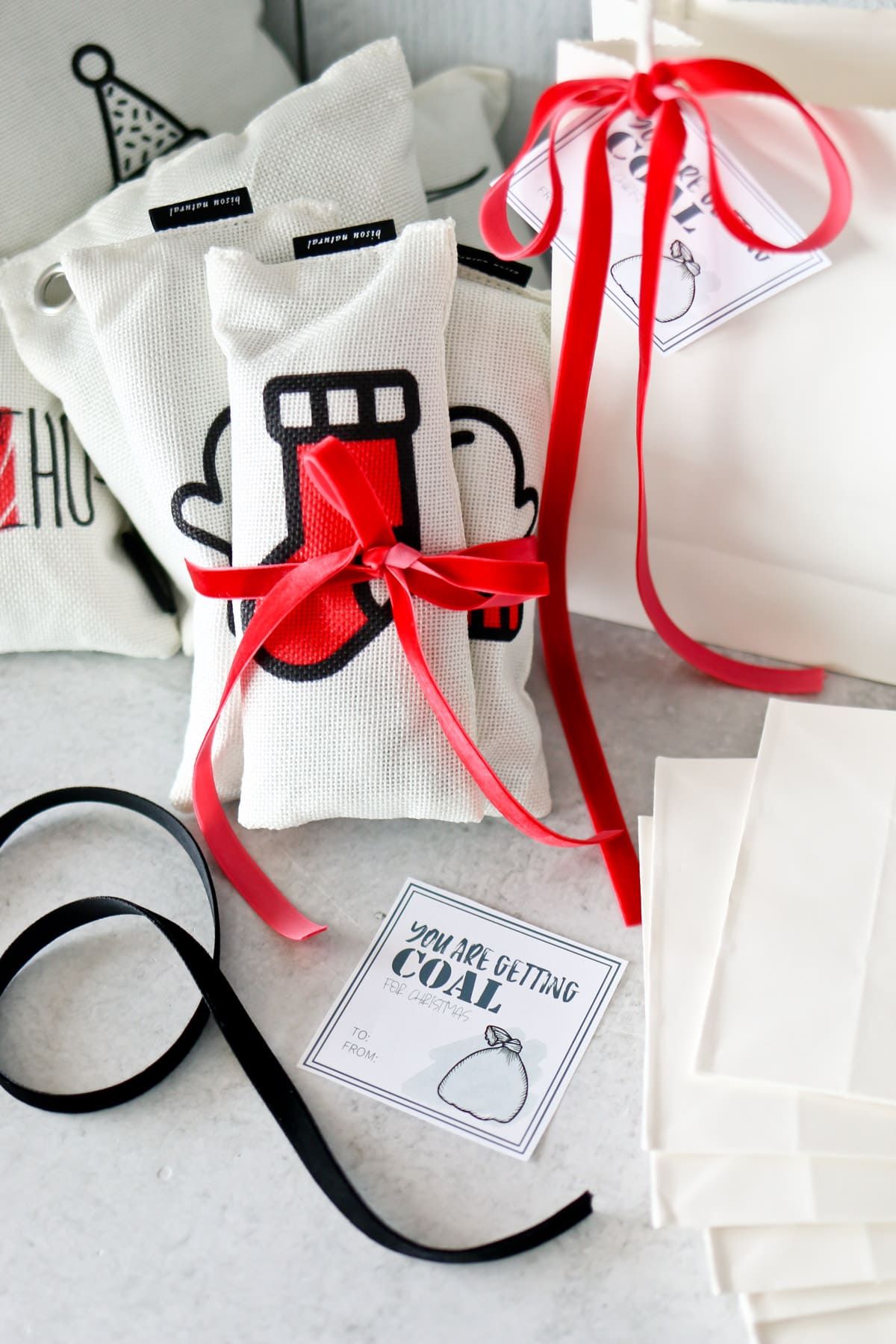 you are getting coal printable gift tag with white christmas sock bags